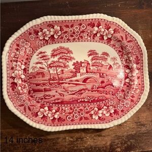 Vintage Copeland Spode Tower Pink 14" oval serving platter, old backstamp